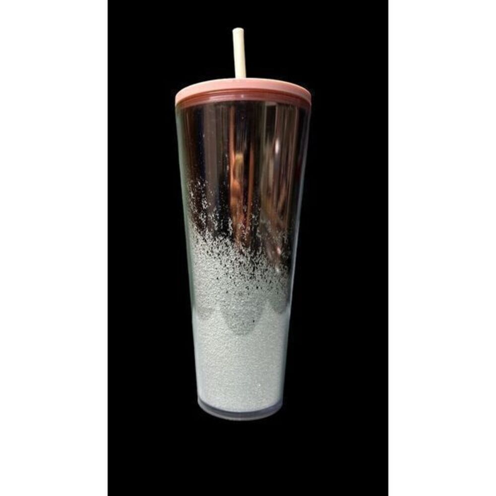 2019 STARBUCKS HOLIDAY CASCADING SNOW ROSE GOLD PINK GLITTER 24 OZ CUP TUMBLER - Picture 2 of 6